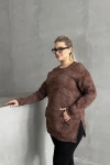 Büyük Beden Uzun Kollu Bisiklet Yaka Önü Cepli Desenli Sweatshirt 106-79