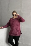 Büyük Beden Uzun Kollu Bisiklet Yaka Önü Cepli Desenli Sweatshirt 106-78