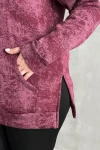 Büyük Beden Uzun Kollu Bisiklet Yaka Önü Cepli Desenli Sweatshirt 106-78