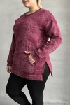 Büyük Beden Uzun Kollu Bisiklet Yaka Önü Cepli Desenli Sweatshirt 106-78